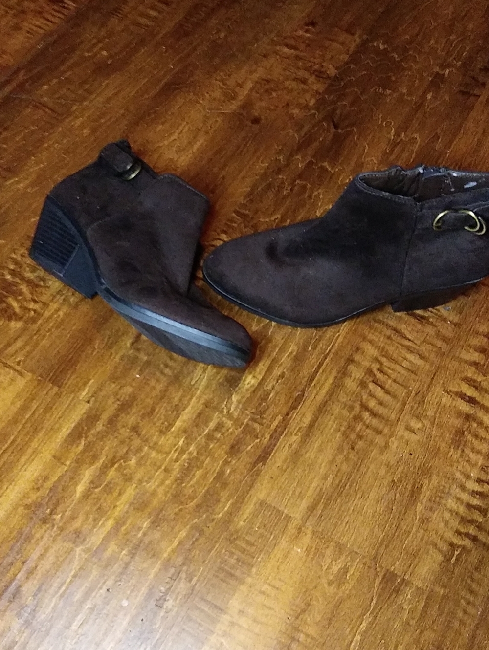 Life Stride Brown Suede Ankle Booties with Low Block Heel